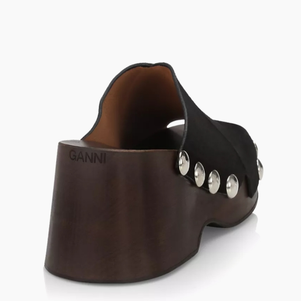 Ganni Retro Leather Platform Clogs Mules Sandals Black like new - Picture 2 of 8